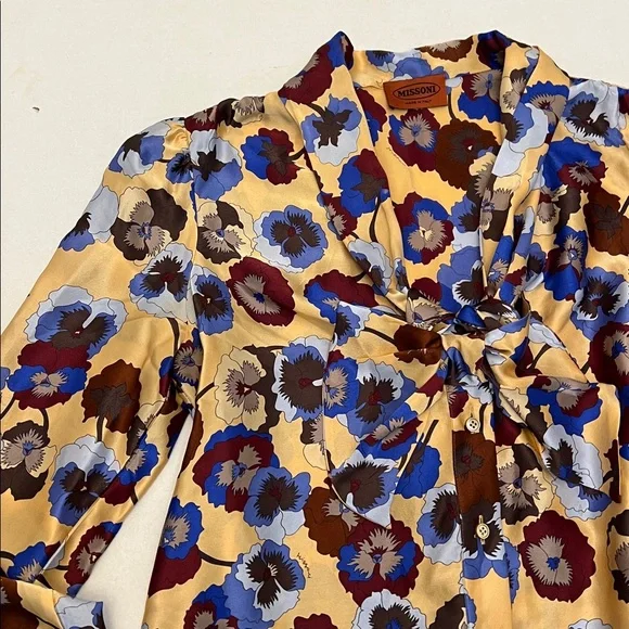 MISSONI SILK BLOUSE FLORAL BUTTON DOWN TOP SMALL